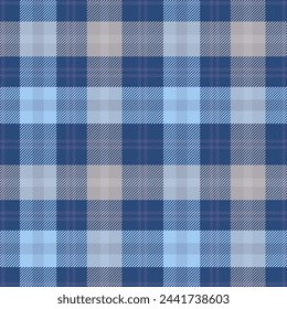 Plaid seamless pattern. Check blue color. Repeating tartan checks design. Repeated scottish fall flannel. Madras fabric prints. Neutral wool lattice. Repeat abstract ekose woven. Vector illustration