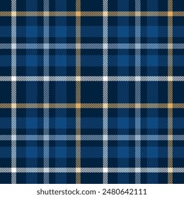 Plaid seamless pattern. Check blue color. Repeating tartan checks design. Repeated scottish fall flannel. Madras fabric print. Geometric wool lattice. Repeat abstract ekose woven. Vector illustration