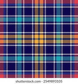 Padrão sem costura xadrez. Verifique a cor azul. Repetindo o design de verificações tartan. Repetida flanela de queda escocesa. Impressão em tecido de Madras. Reticulado de lã geométrica. Repita o abstrato ekose unisex. Ilustração vetorial