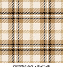 Plaid seamless pattern. Check brown color. Repeating tartan checks design. Repeated scottish fall flannel. Madras fabric print. Geometric wool lattice. Repeat abstract ekose woven. Vector illustration