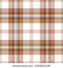 Padrão sem costura xadrez. Verifique a cor marrom. Repetindo o design de verificações tartan. Repetida flanela de queda escocesa. Impressão em tecido de Madras. Reticulado de lã geométrica. Repetir ekose abstrato tecido. Ilustração vetorial