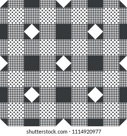 Plaid seamless pattern. Classical tablecloth texture. Checkered fabric background. Regularly repeating geometric tiles with rhombuses, diamonds, triangles. Vector element of graphical design