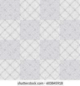 Plaid seamless pattern. Classical tablecloth texture. Checkered fabric background. Regularly repeating geometric tiles with small rhombuses, strips, squares. Vector element of graphical design