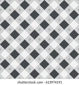 Plaid seamless pattern. Classical tablecloth texture. Checkered fabric background. Regularly repeating geometric tiles with small rhombuses, strips, squares. Vector element of graphical design