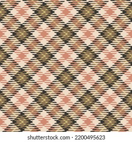 Plaid seamless pattern. Cream, pink, brown geometric background checkered. Tartan cage abstract textured. Vector graphics printing on fabric, shirt, textile, curtain and tablecloth.