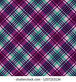 Plaid Seamless Pattern - Plaid design in colors of pink, magenta, purple, aqua, and navy blue
