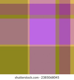 Plaid seamless pattern of fabric background tartan with a vector textile check texture in yellow and purple colors.
