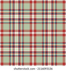 Plaid seamless pattern in green. Check fabric texture. Vector textile print design.