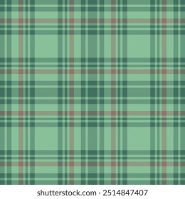 Plaid seamless pattern in green. Check fabric texture. Vector textile print.