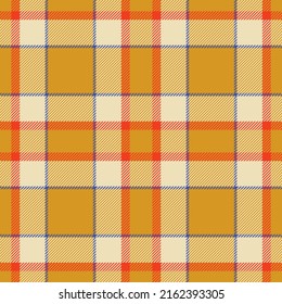 Plaid seamless pattern in orange. Check fabric texture. Vector textile print design.