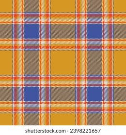 Plaid seamless pattern in orange. Check fabric texture. Vector textile print design.