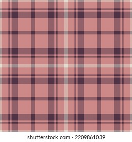 Plaid seamless pattern in pink. Check fabric texture. Vector textile print design.