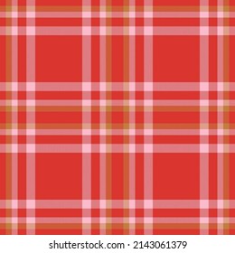Plaid seamless pattern in red. Check fabric texture. Vector textile print design.