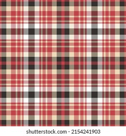 Plaid seamless pattern in red. Check fabric texture. Vector textile print design.