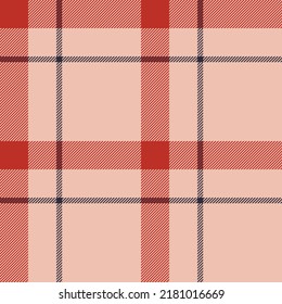 Plaid seamless pattern in red. Check fabric texture. Vector textile print design.