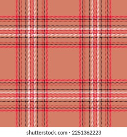 Plaid seamless pattern in red. Check fabric texture. Vector textile print design.