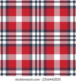 Plaid seamless pattern in red. Check fabric texture. Vector textile print design.