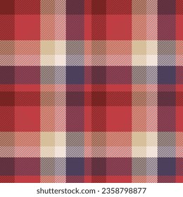 Plaid seamless pattern in red. Check fabric texture. Vector textile print design.