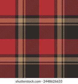 Plaid seamless pattern in red. Check fabric texture. Vector textile print.