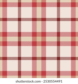 Plaid seamless pattern in red. Check fabric texture. Vector textile print.