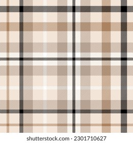 Plaid seamless pattern. Repeating tartan neutral color. Check design for prints. Repeated scottish flannel. Madras fabric. Abstract wool patterned. Repeat monochrome ekose woven. Vector illustration