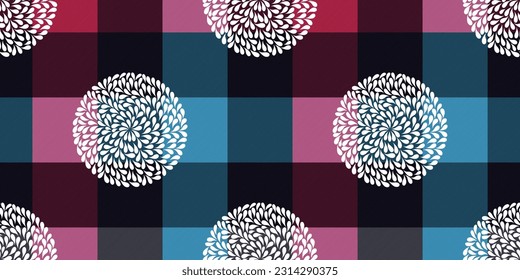 plaid seamless pattern, simple oblique line, leaves circle Images, summer fashion artwork for print, fabric, textile, shirt, clothes, skirt, scarf, carpet, bag, gift wrapping paper, curtain, bedsheet