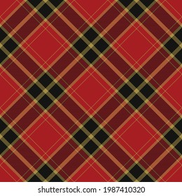 Plaid seamless pattern. Stripe fabric texture. Check square red black background. Tartan vector textile design.