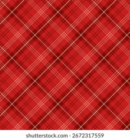Patrón sin costuras a cuadros con tejido de sarga en rojo. Otoño, invierno tartán check patrón de repetición. Fondo geométrico de Ilustración vectorial para tela y estampados.