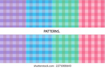 Plaid seamless pattern. Vector. Checkered texture. Picnic napkin. Tartan background. Set gingham pixel, buffalo textile prints. Geometric colorful cloth. Abstract illustration. Simple trendy design.