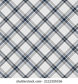 Plaid seamless pattern. White, gray, blue background checkered. Cage abstract texture. Printing on fabric, shirt, textile, curtain and tablecloth. Vector graphic.