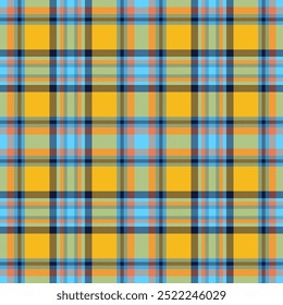 Plaid seamless pattern in yellow. Check fabric texture. Vector textile print.