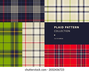 Plaid seamless patterns, Harvest collection, set with apple green and red