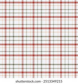 Plaid seamless red and green repeat pattern. Check fabric texture. Vector textile print design.
