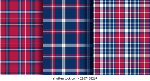 Plaid Seamless set. Pastel gingham pattern. Background for memory day, independens usa. Wallpaper, blanket.
