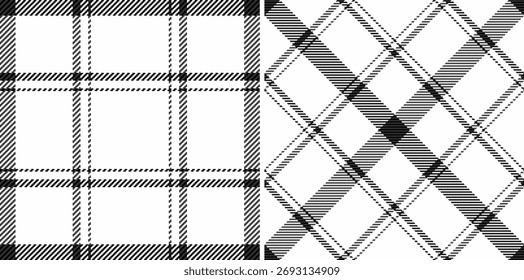 Vector sin costuras a cuadros de patrón de fondo a cuadros con un tejido textil de textura tartán. Conjunto en colores monocromos para ideas de diseño de scrapbook.