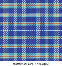 Plaid seamless vector pattern background. Modern tartan style with twill effect blue backdrop. Repeat gingham flannel repeat design. Geometric all over cloth print for fabric, fashion, apparel