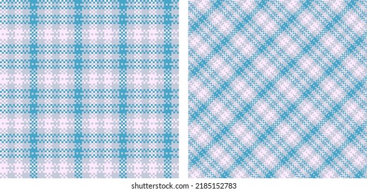 Plaid seamless vector pattern set. Colored straight and oblique scottish cage pixel texture. Fashionable checkered wallpaper. Printing on fabric, shirt, textile, curtain and tablecloth. Vector.