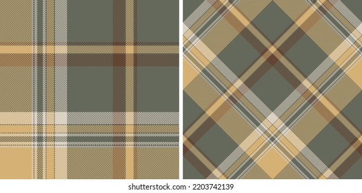 Plaid seamless vector pattern set. Color straight and oblique scottish cage pixel texture. Fashionable checkered wallpaper. Printing on fabric, shirt, textile, curtain and tablecloth. Vector.