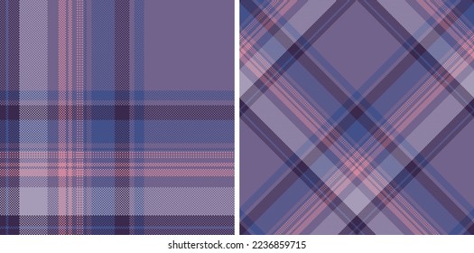 Plaid seamless vector pattern set. Color straight and oblique scottish cage pixel texture. Fashionable checkered wallpaper. Printing on fabric, shirt, textile, curtain and tablecloth. Vector.