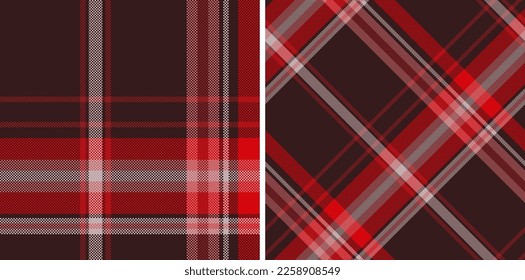 Plaid seamless vector pattern set. Color straight and oblique scottish cage pixel texture. Fashionable checkered wallpaper. Printing on fabric, shirt, textile, curtain and tablecloth. Vector.