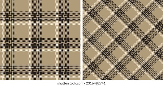 Plaid seamless vector pattern set. Colored straight and oblique scottish cage pixel texture. Fashionable tartan wallpaper. Printing on fabric, shirt, textile, curtain and tablecloth. Vector.