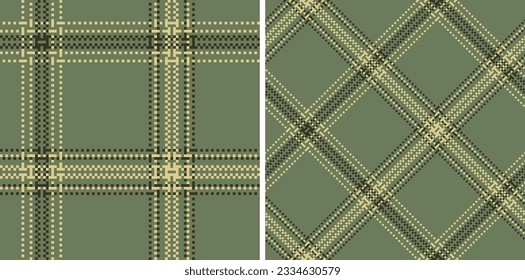 Plaid seamless vector pattern set. Color straight and oblique scottish cage pixel texture. Fashionable checkered wallpaper. Printing on fabric, shirt, textile, curtain and tablecloth. Vector.