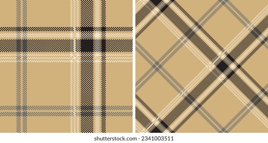 Plaid seamless vector pattern set. Colored straight and oblique scottish cage pixel texture. Fashionable tartan wallpaper. Printing on fabric, shirt, textile, curtain and tablecloth.