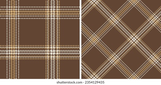 Plaid seamless vector pattern set. Color straight and oblique scottish cage pixel texture. Fashionable checkered wallpaper. Printing on fabric, shirt, textile, curtain and tablecloth. Vector.