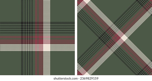 Plaid seamless vector pattern set. Color straight and oblique scottish cage pixel texture. Fashionable checkered wallpaper. Printing on fabric, shirt, textile, curtain and tablecloth. Vector.