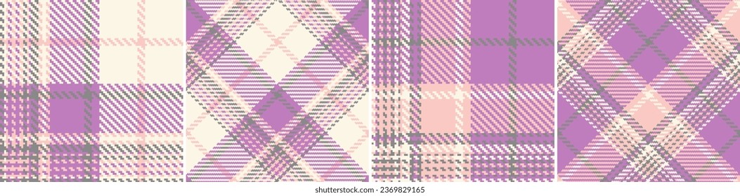 Plaid seamless vector pattern set. Color straight and oblique scottish cage pixel texture. Fashionable checkered wallpaper. Printing on fabric, shirt, textile, curtain and tablecloth. Vector.