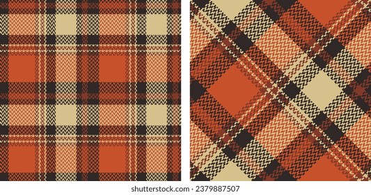 Plaid seamless vector pattern set. Color straight and oblique scottish cage pixel texture. Fashionable checkered wallpaper. Printing on fabric, shirt, textile, curtain and tablecloth. Vector.