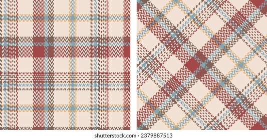 Plaid seamless vector pattern set. Color straight and oblique scottish cage pixel texture. Fashionable checkered wallpaper. Printing on fabric, shirt, textile, curtain and tablecloth. Vector.