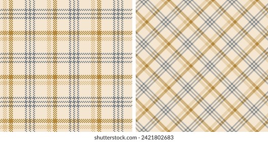 Plaid seamless vector pattern set. Colored straight and oblique scottish cage pixel texture. Fashionable tartan wallpaper. Printing on fabric, shirt, textile, curtain and tablecloth.