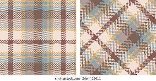 Plaid seamless vector pattern set. Color straight and oblique scottish cage pixel texture. Fashionable checkered wallpaper. Printing on fabric, shirt, textile, curtain and tablecloth. Vector.